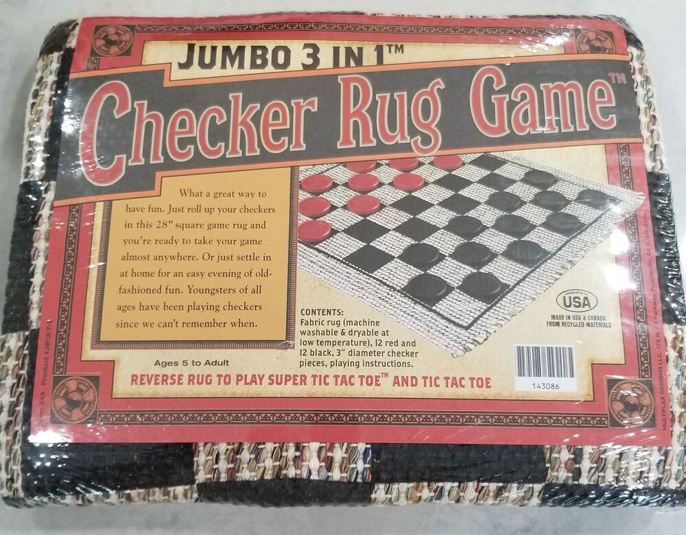 Vintage Checker 3 in1 Rug Game Set Fabric Board Large Pieces USA Made NOS